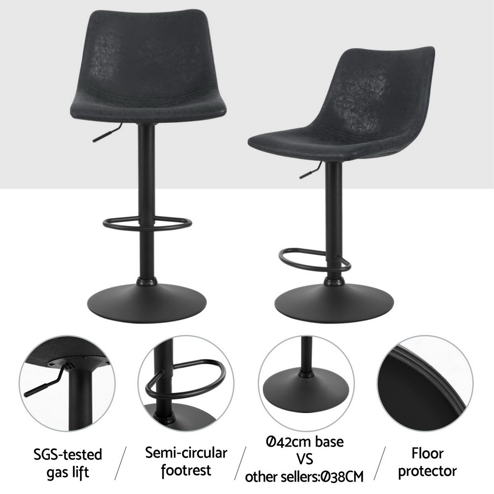 Artiss 4x Bar Stools Vintage Leather Swivel Gas Lift Black - Image 4
