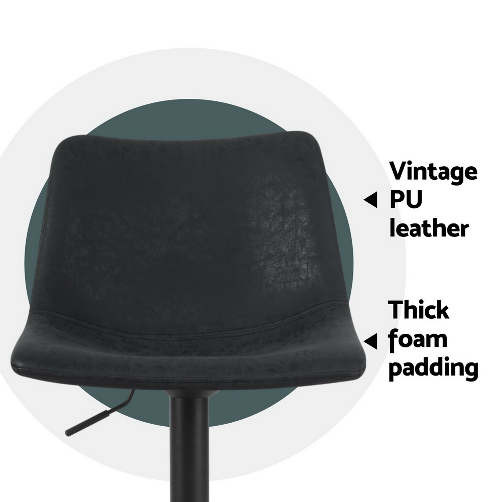 Artiss 4x Bar Stools Vintage Leather Swivel Gas Lift Black - Image 5
