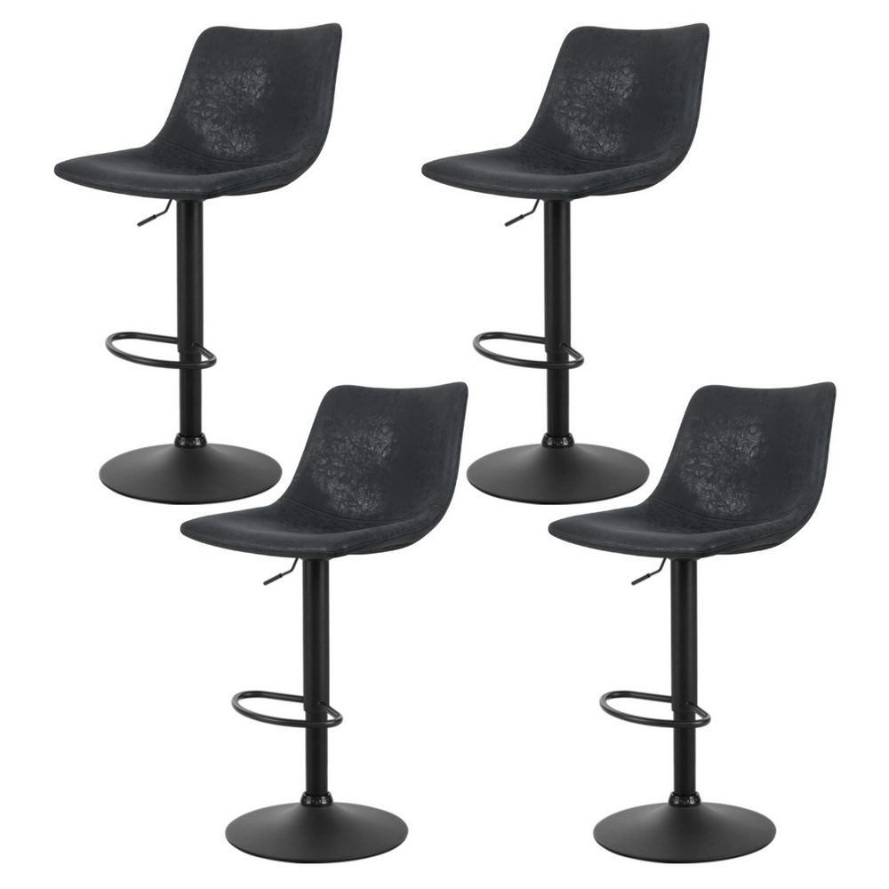 Artiss 4x Bar Stools Vintage Leather Swivel Gas Lift Black - Image 7