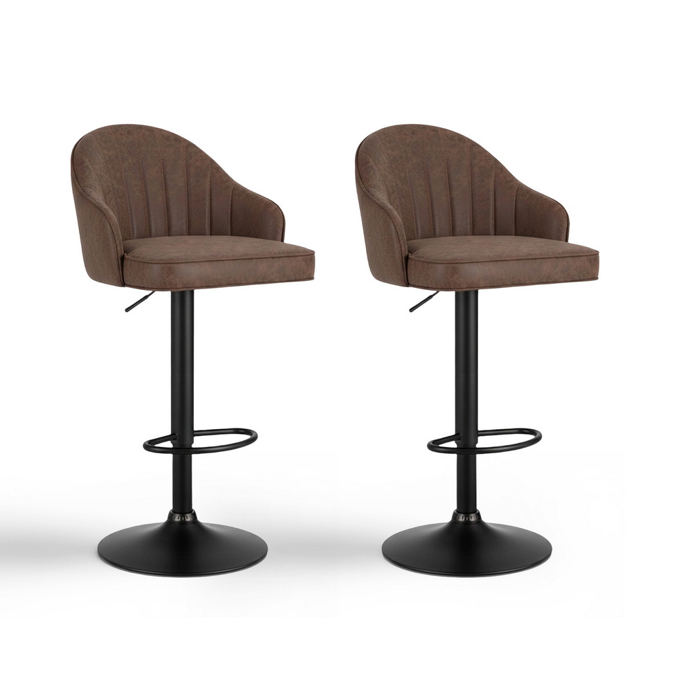 Artiss 2x Bar Stools Kitchen Swivel Gas Lift Counter Chair Shell Leather Brown - Image 1