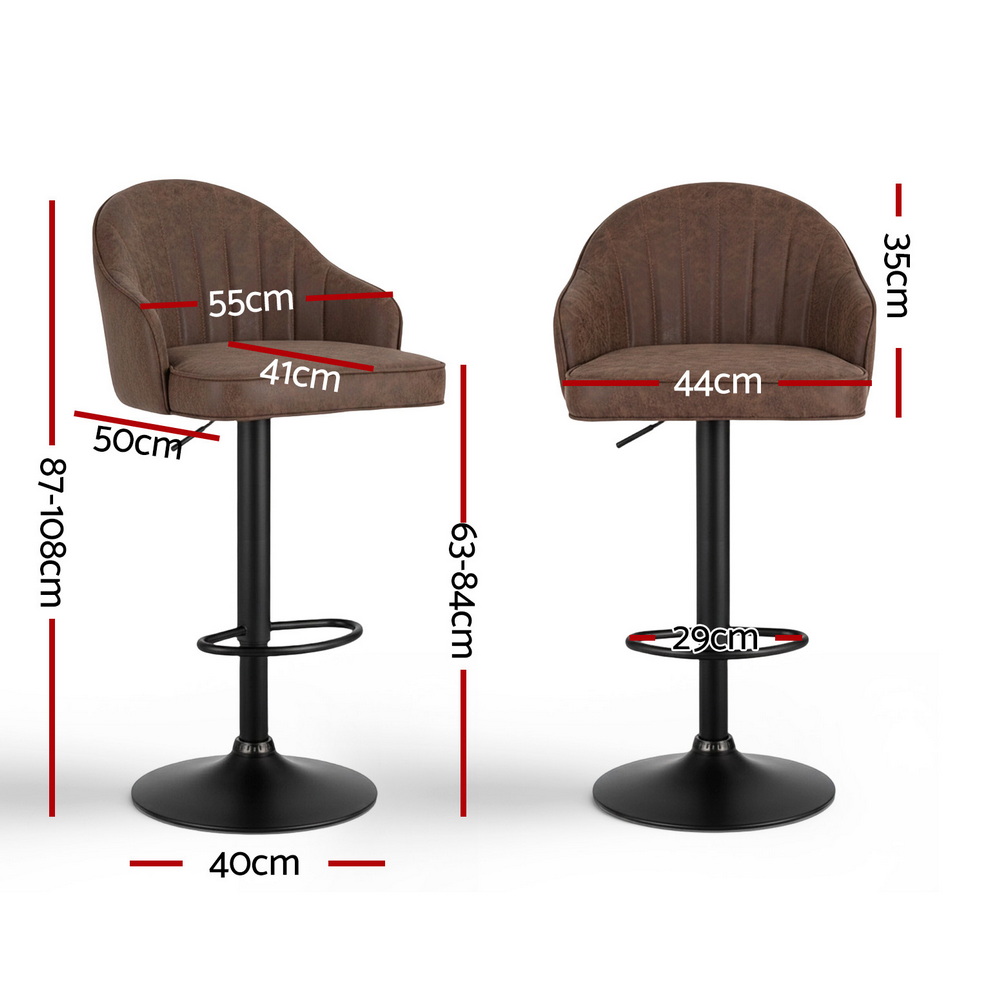 Artiss 2x Bar Stools Kitchen Swivel Gas Lift Counter Chair Shell Leather Brown - Image 2