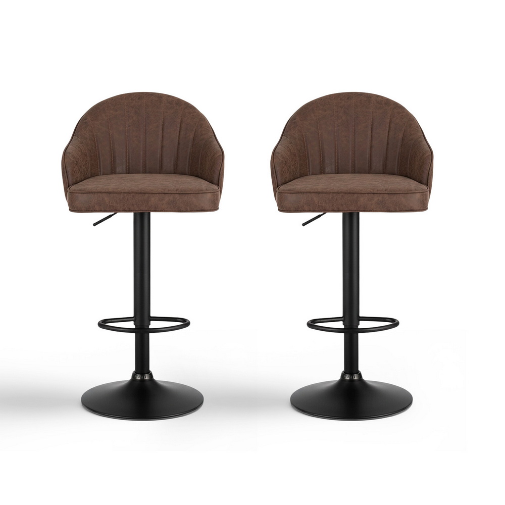 Artiss 2x Bar Stools Kitchen Swivel Gas Lift Counter Chair Shell Leather Brown - Image 3