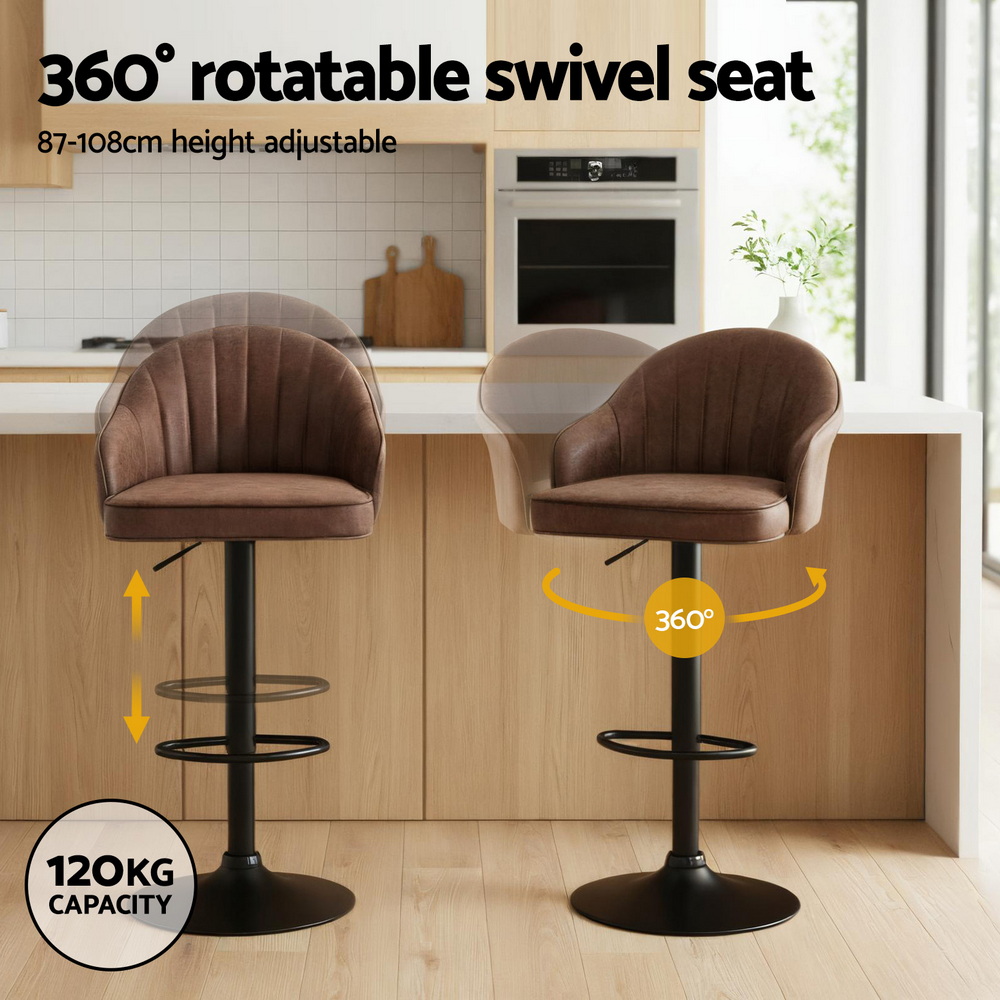 Artiss 2x Bar Stools Kitchen Swivel Gas Lift Counter Chair Shell Leather Brown - Image 4