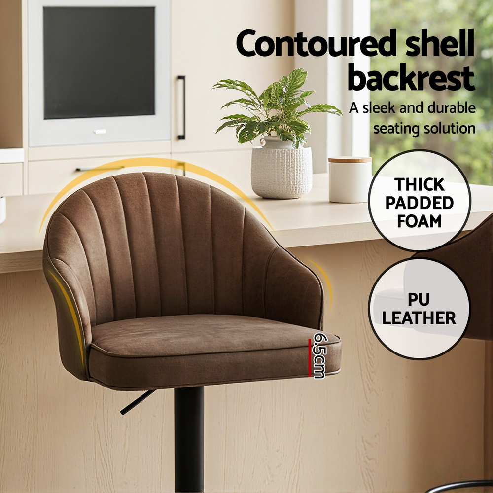Artiss 2x Bar Stools Kitchen Swivel Gas Lift Counter Chair Shell Leather Brown - Image 5
