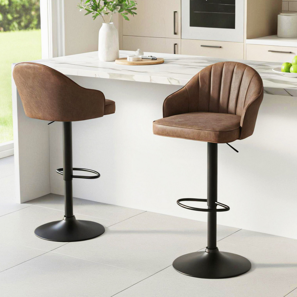 Artiss 2x Bar Stools Kitchen Swivel Gas Lift Counter Chair Shell Leather Brown - Image 7