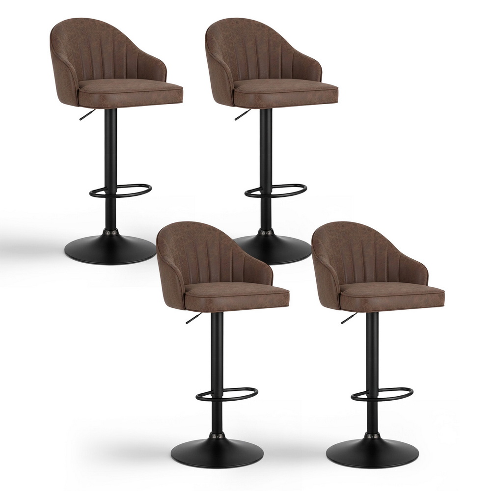 Artiss 4x Bar Stools Kitchen Swivel Gas Lift Counter Chair Shell Leather Brown - Image 1