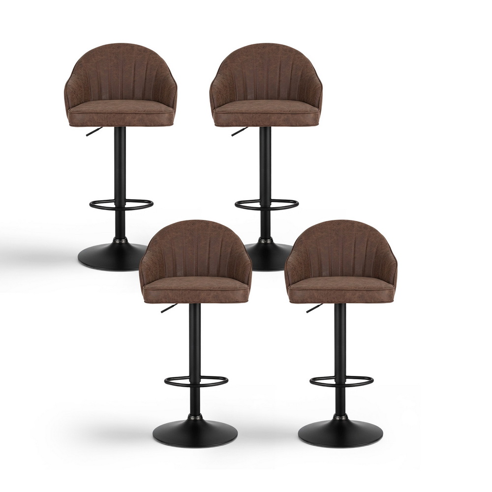 Artiss 4x Bar Stools Kitchen Swivel Gas Lift Counter Chair Shell Leather Brown - Image 3