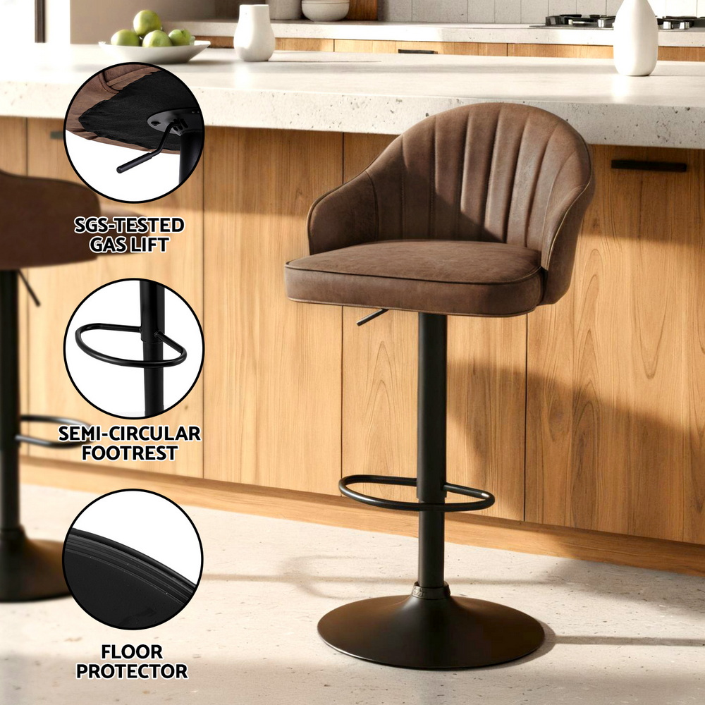 Artiss 4x Bar Stools Kitchen Swivel Gas Lift Counter Chair Shell Leather Brown - Image 6