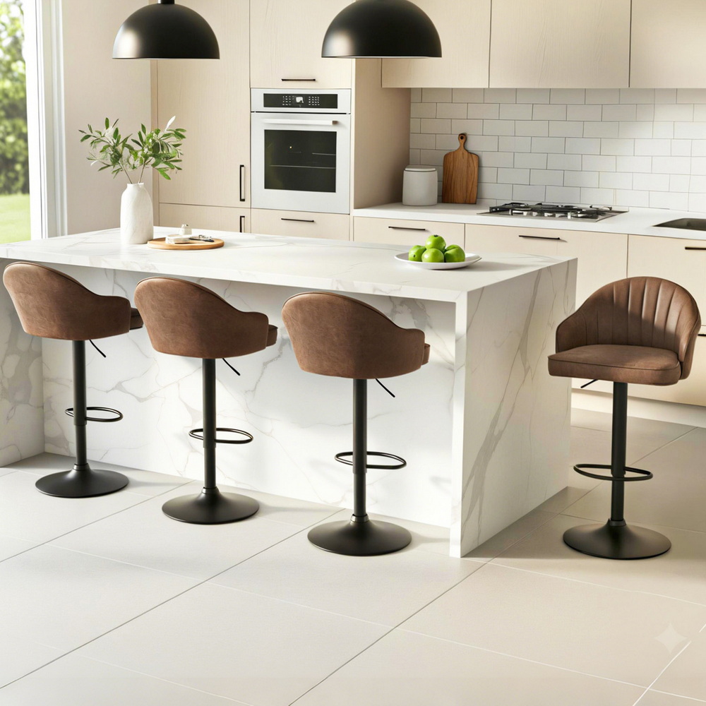 Artiss 4x Bar Stools Kitchen Swivel Gas Lift Counter Chair Shell Leather Brown - Image 7