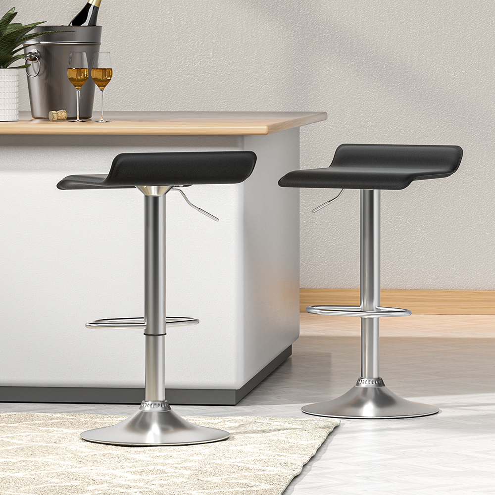 Artiss 2x Bar Stools Faux Leather Chair Black - Image 7