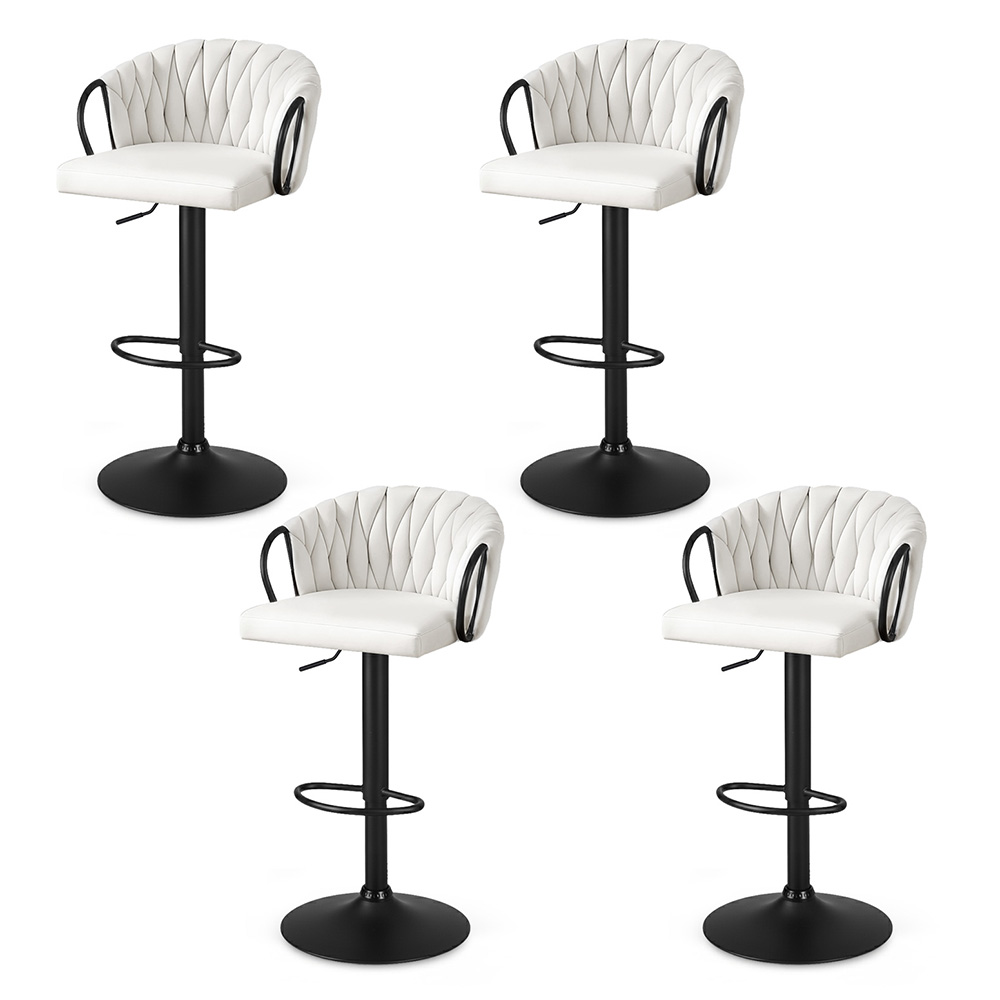 Artiss Bar Stool x4 Kitchen Dining Chair Counter Gaslift Woven Velvet Ivory - Image 1