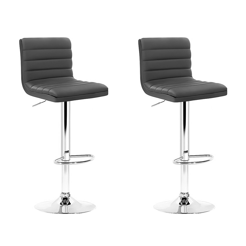 Artiss 2x Bar Stools Padded Leather Gas Lift Grey - Image 1