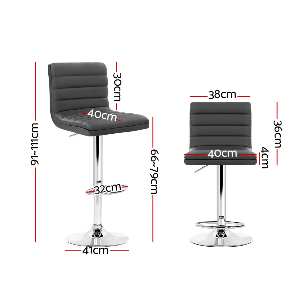 Artiss 2x Bar Stools Padded Leather Gas Lift Grey - Image 2