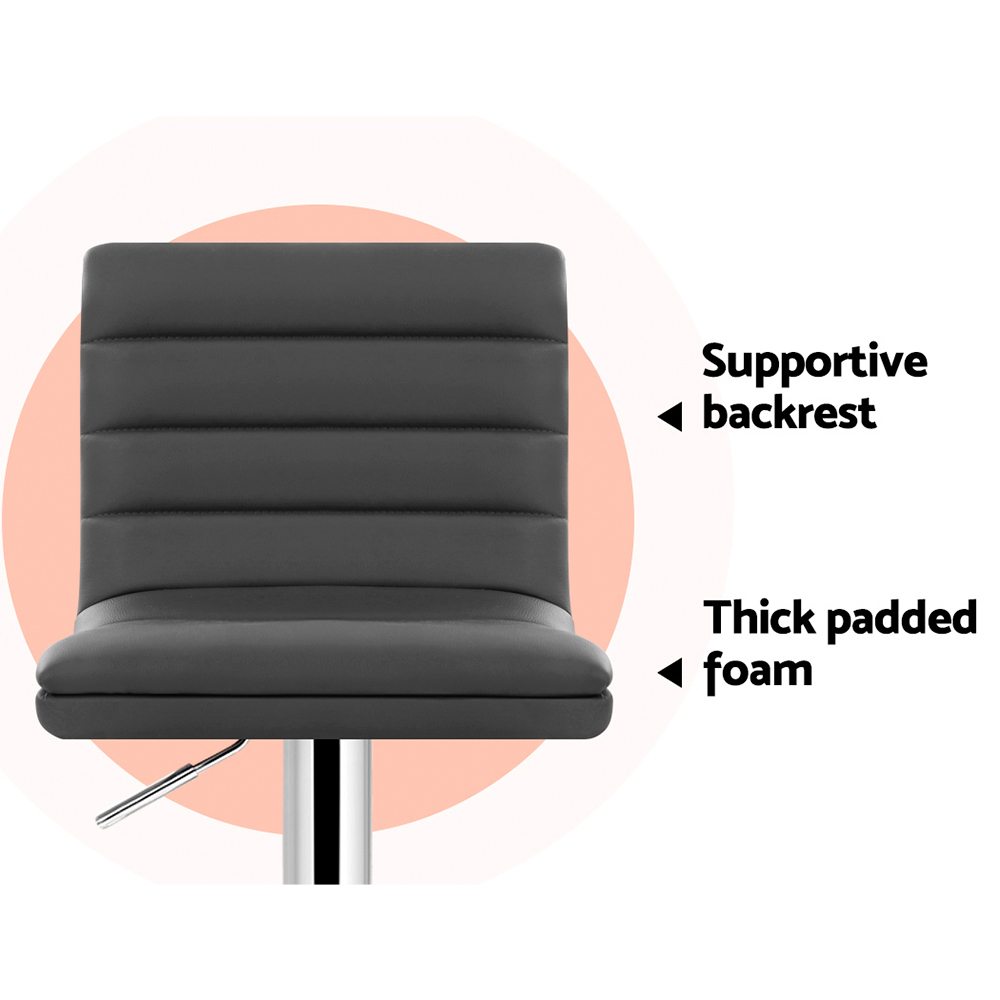Artiss 2x Bar Stools Padded Leather Gas Lift Grey - Image 4