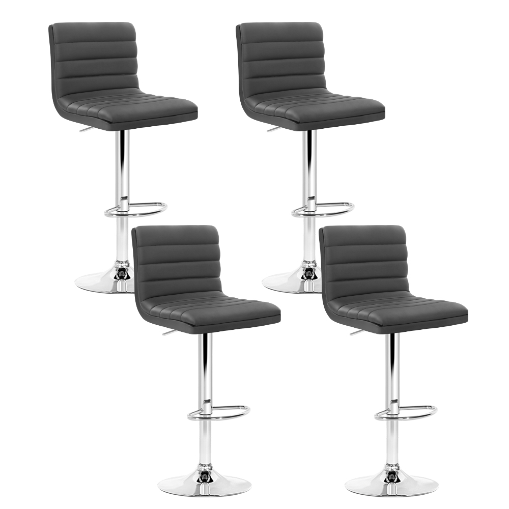 Artiss Set of 4 PU Leather Lined Pattern Bar Stools- Grey and Chrome - Image 1