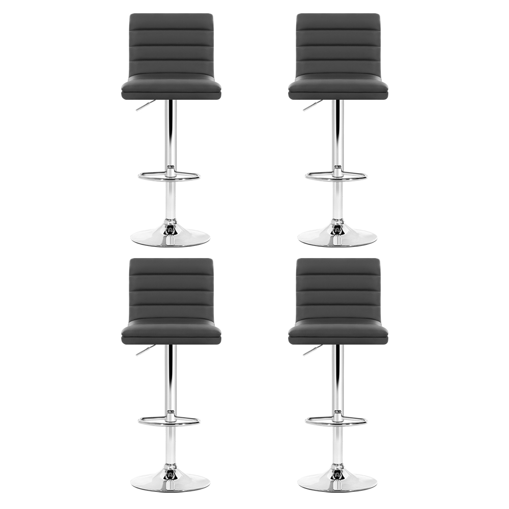 Artiss Set of 4 PU Leather Lined Pattern Bar Stools- Grey and Chrome - Image 3