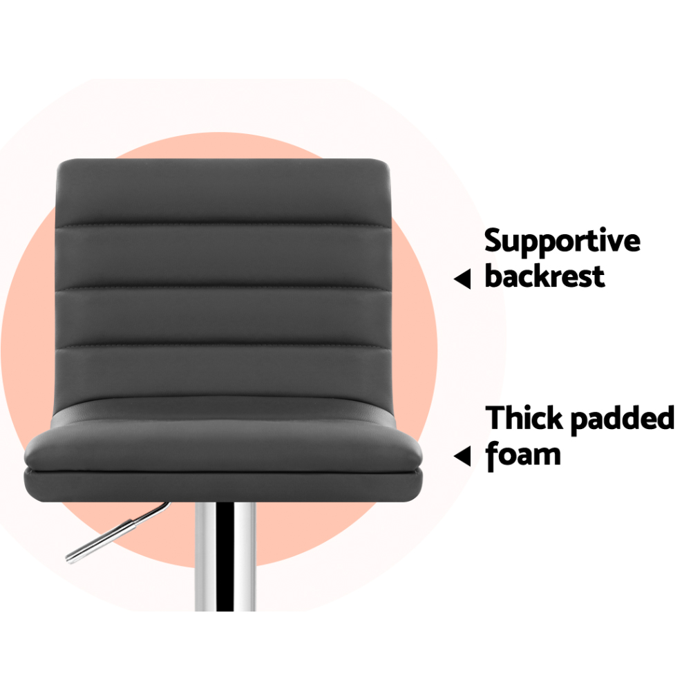 Artiss Set of 4 PU Leather Lined Pattern Bar Stools- Grey and Chrome - Image 4
