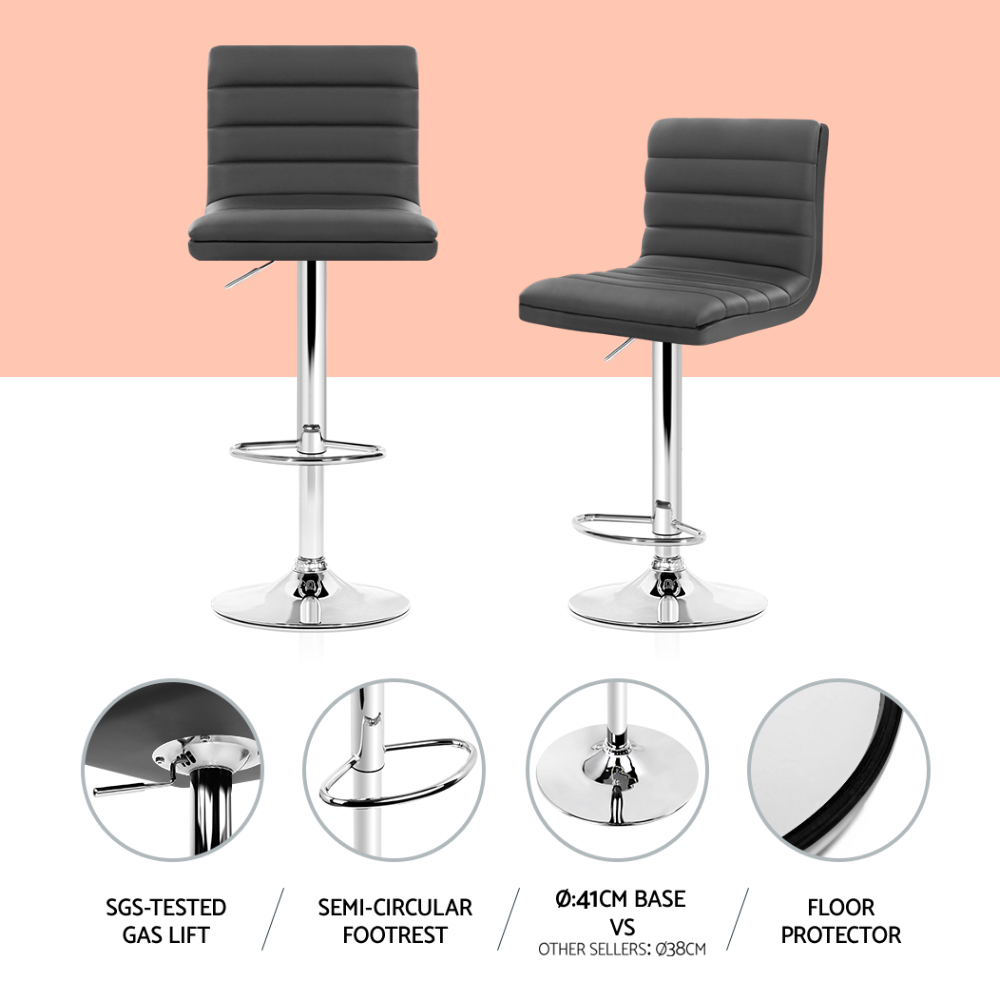 Artiss Set of 4 PU Leather Lined Pattern Bar Stools- Grey and Chrome - Image 5