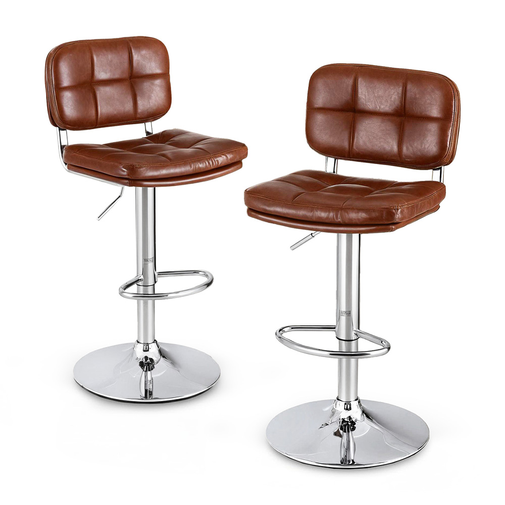 Artiss 2x Bar Stools Kitchen Swivel Gas Lift Counter Chair Tuft PU Leather Brown - Image 1