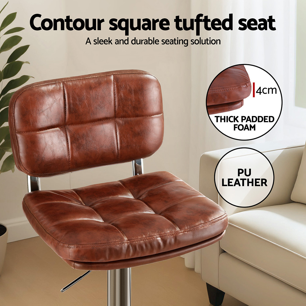 Artiss 2x Bar Stools Kitchen Swivel Gas Lift Counter Chair Tuft PU Leather Brown - Image 5