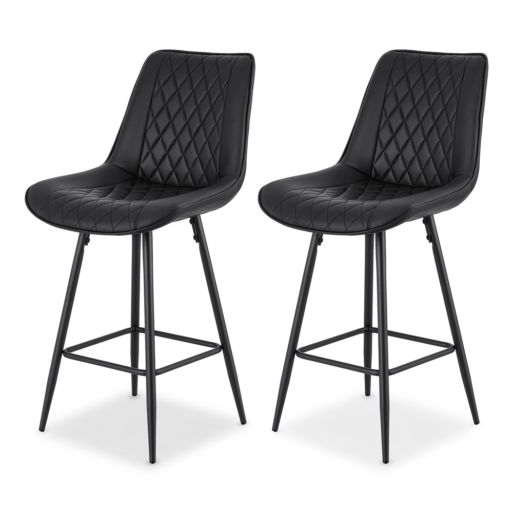 Artiss 2x Bar Stools Kitchen Dining Chair Counter Stool Diamond PU Leather Black - Image 1