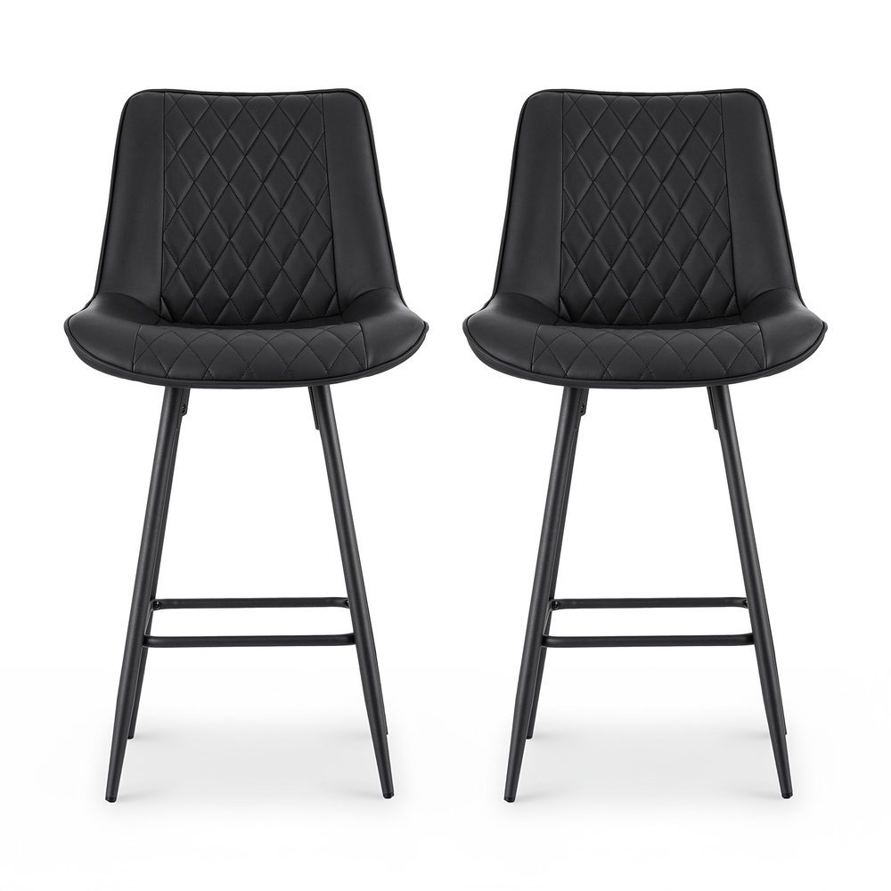 Artiss 2x Bar Stools Kitchen Dining Chair Counter Stool Diamond PU Leather Black - Image 3
