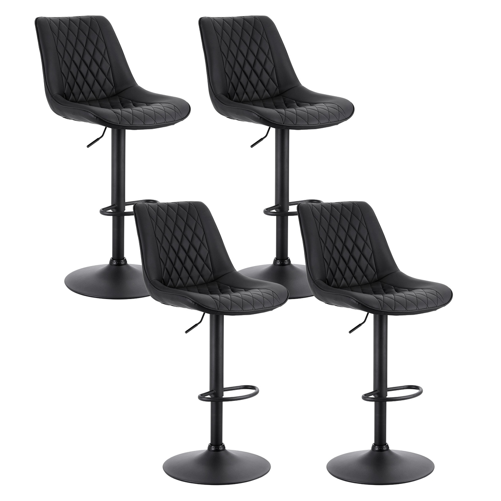 Artiss 4x Bar Stools Kitchen Swivel Gas Lift Counter Chair Diamond Leather Black - Image 1