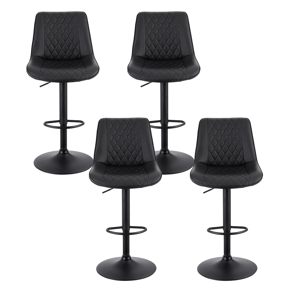 Artiss 4x Bar Stools Kitchen Swivel Gas Lift Counter Chair Diamond Leather Black - Image 3