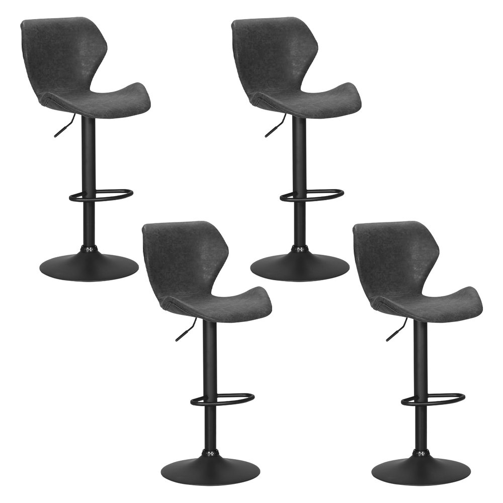 Artiss 4x Bar Stools Vintage Leather Gas Lift Black - Image 1