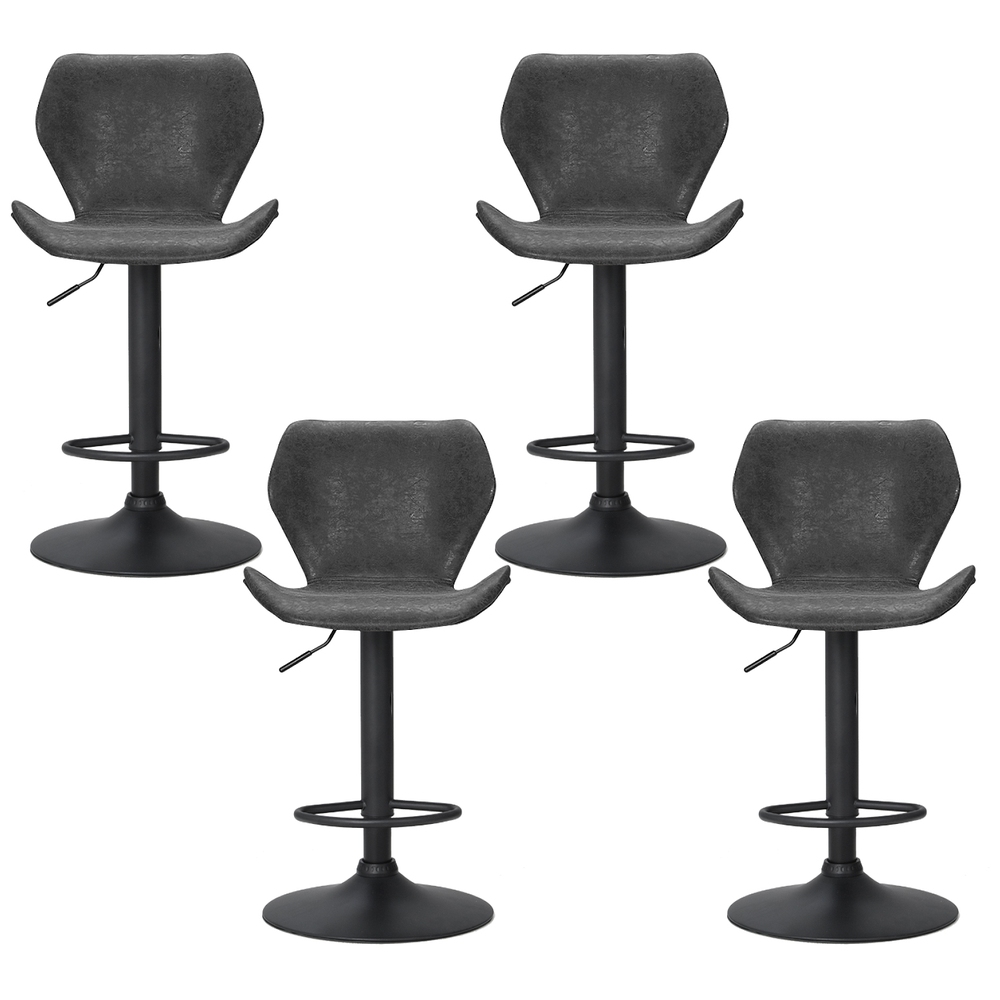 Artiss 4x Bar Stools Vintage Leather Gas Lift Black - Image 3
