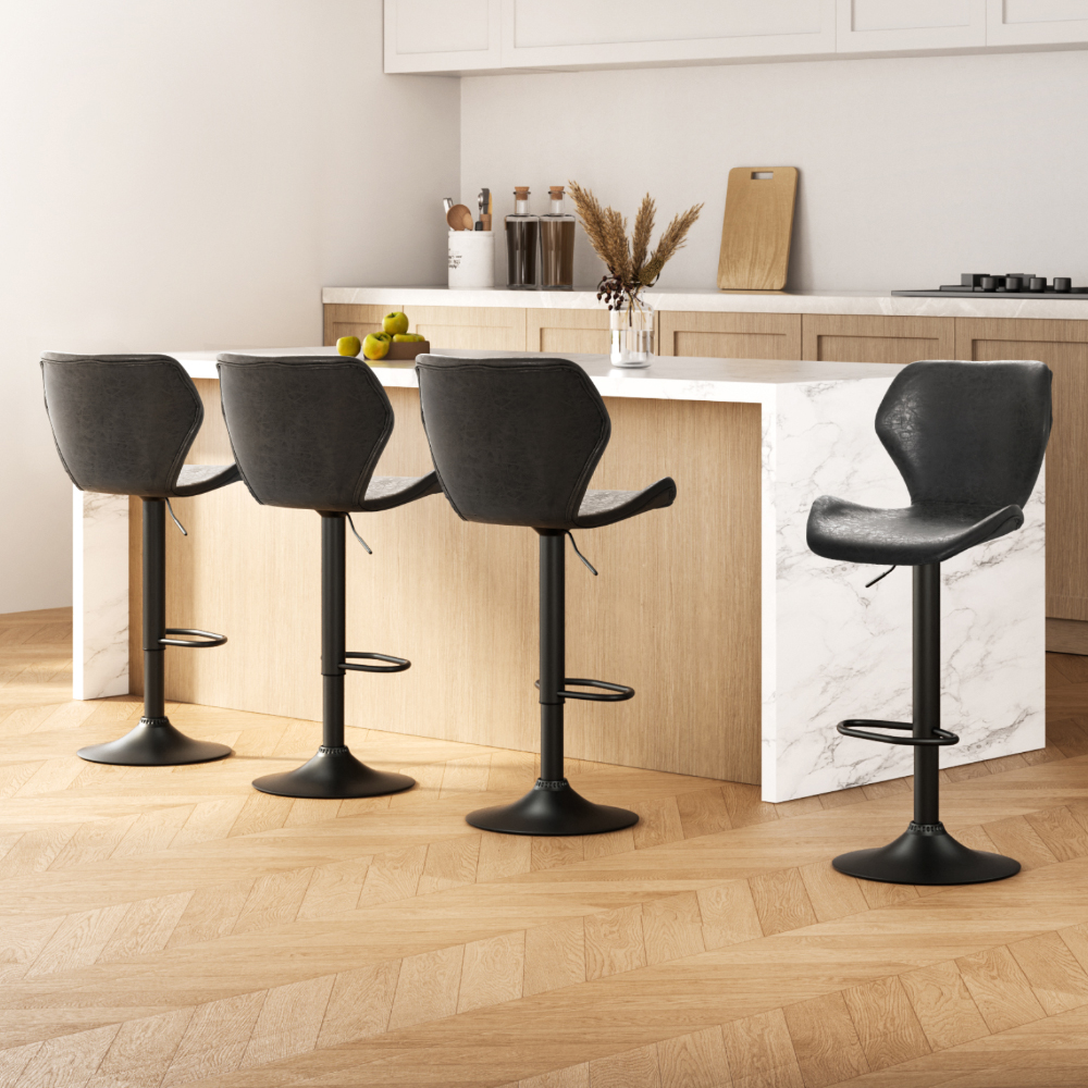 Artiss 4x Bar Stools Vintage Leather Gas Lift Black - Image 7