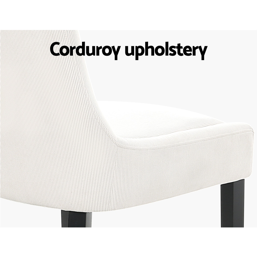 Artiss Dining Chairs Set of 2 Corduroy Wooden Beige - Image 4