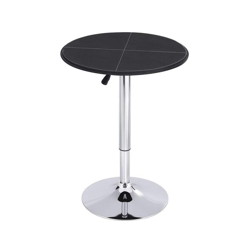 Artiss Bar Table Round Swivel Height Adjustable 62cm Modern PVC Leather Black - Image 1