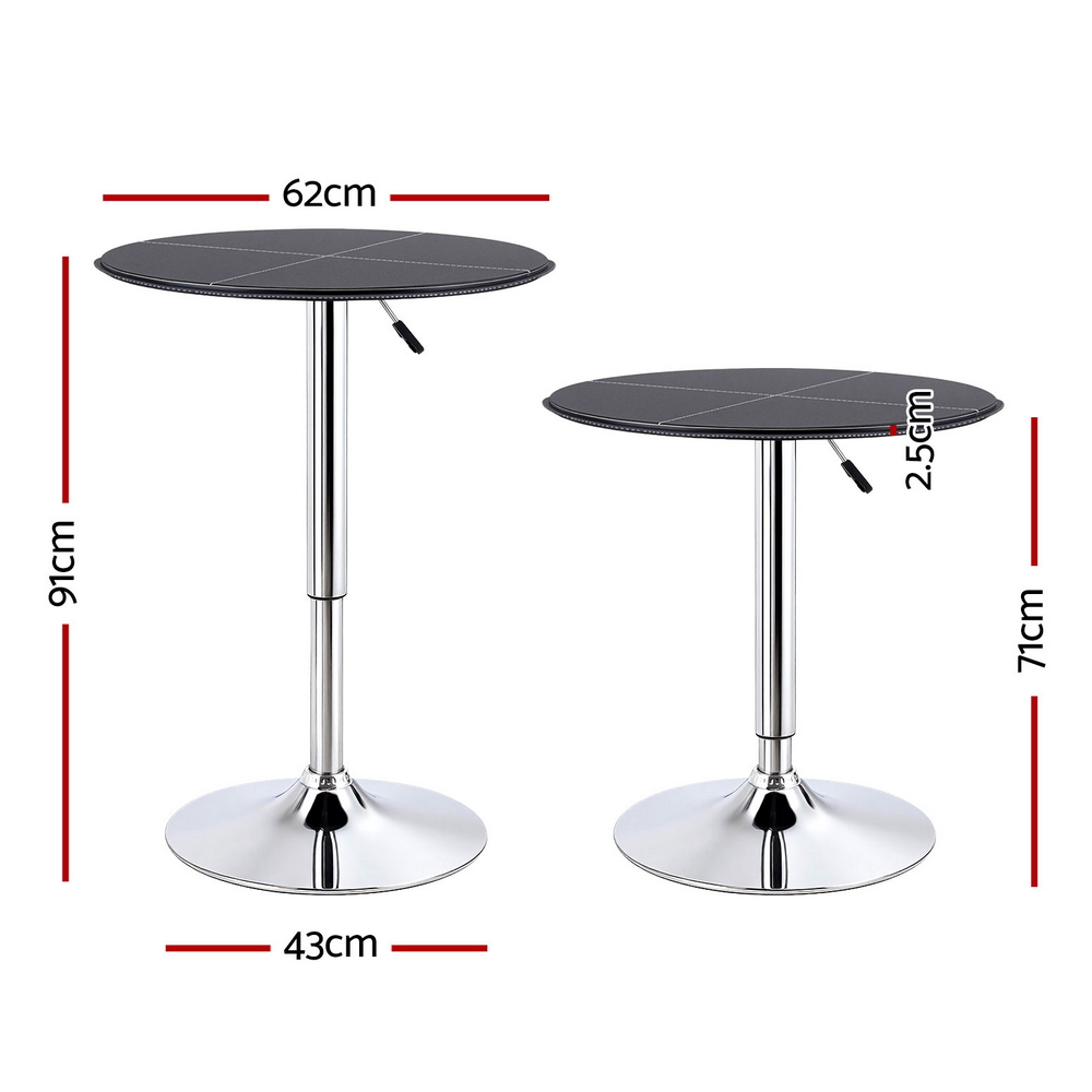 Artiss Bar Table Round Swivel Height Adjustable 62cm Modern PVC Leather Black - Image 2