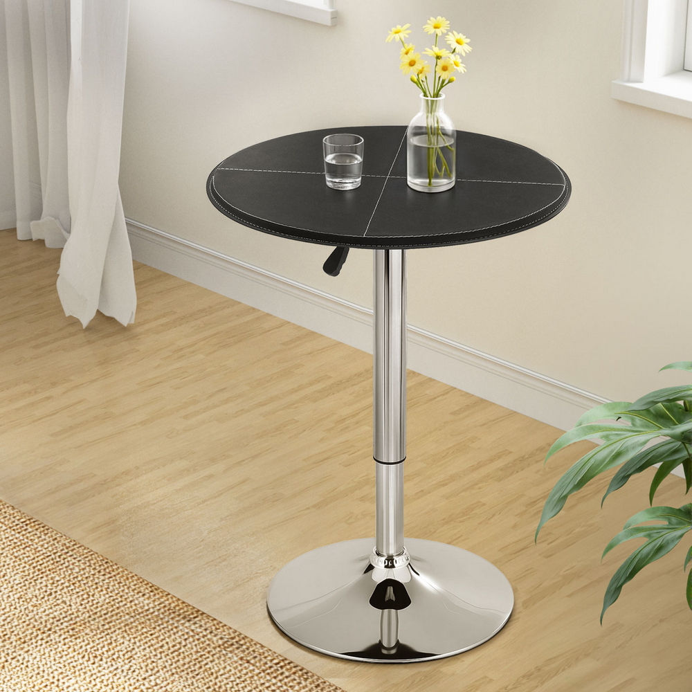 Artiss Bar Table Round Swivel Height Adjustable 62cm Modern PVC Leather Black - Image 7