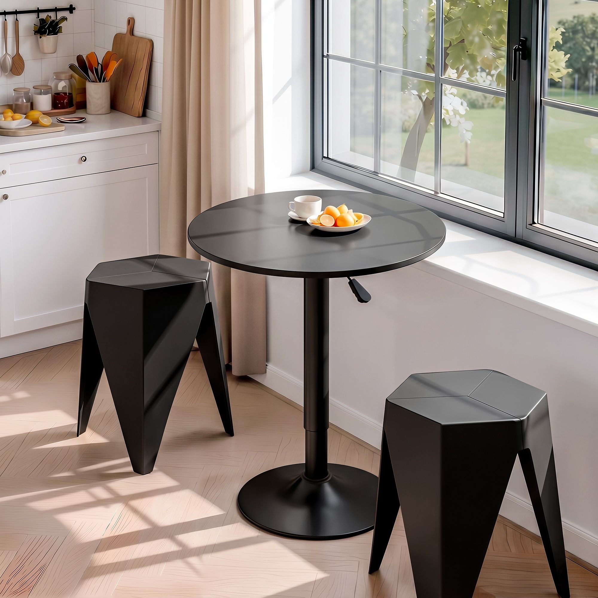 Artiss Bar Stools and Table Set 3PCS Dining Desk Kitchen Chairs Cafe Pub Black - Image 8