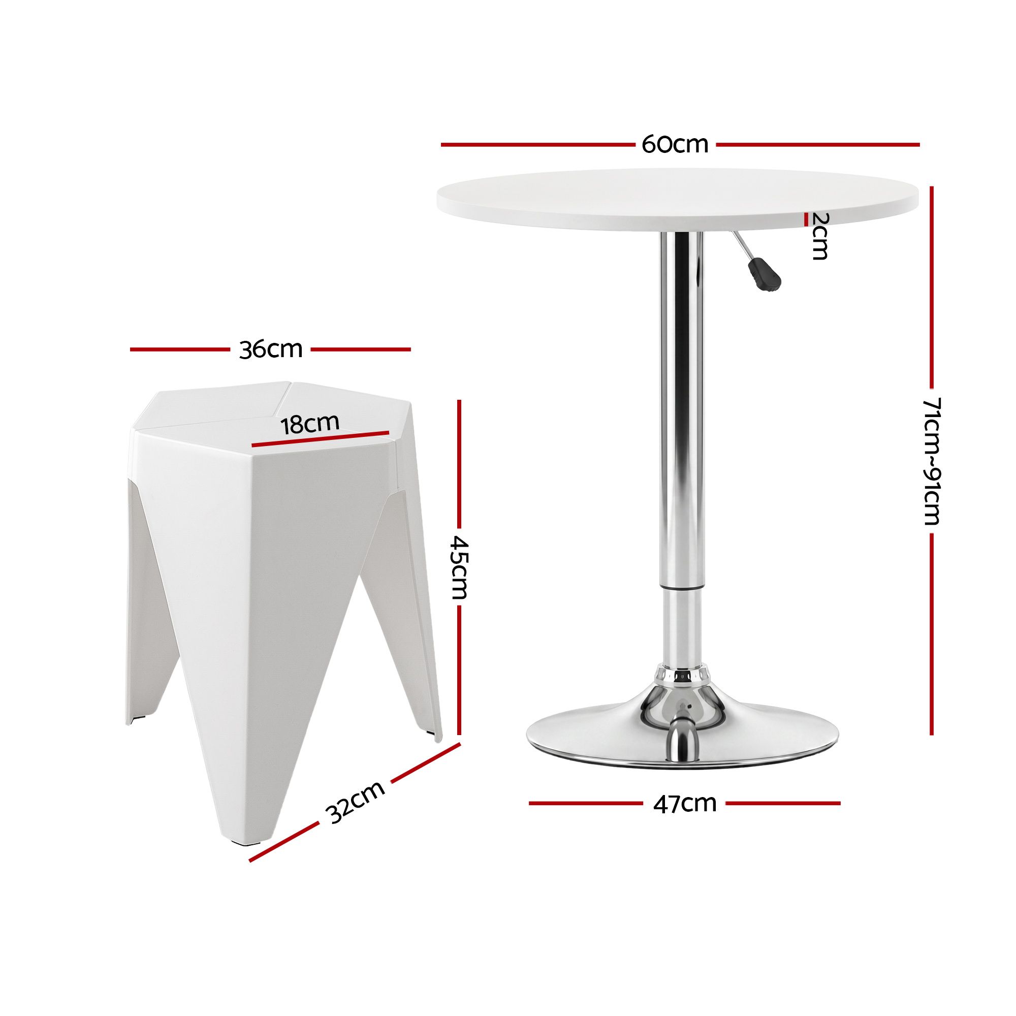 Artiss Bar Stools and Table Set 3PCS Dining Desk Kitchen Chairs Cafe Pub White - Image 2