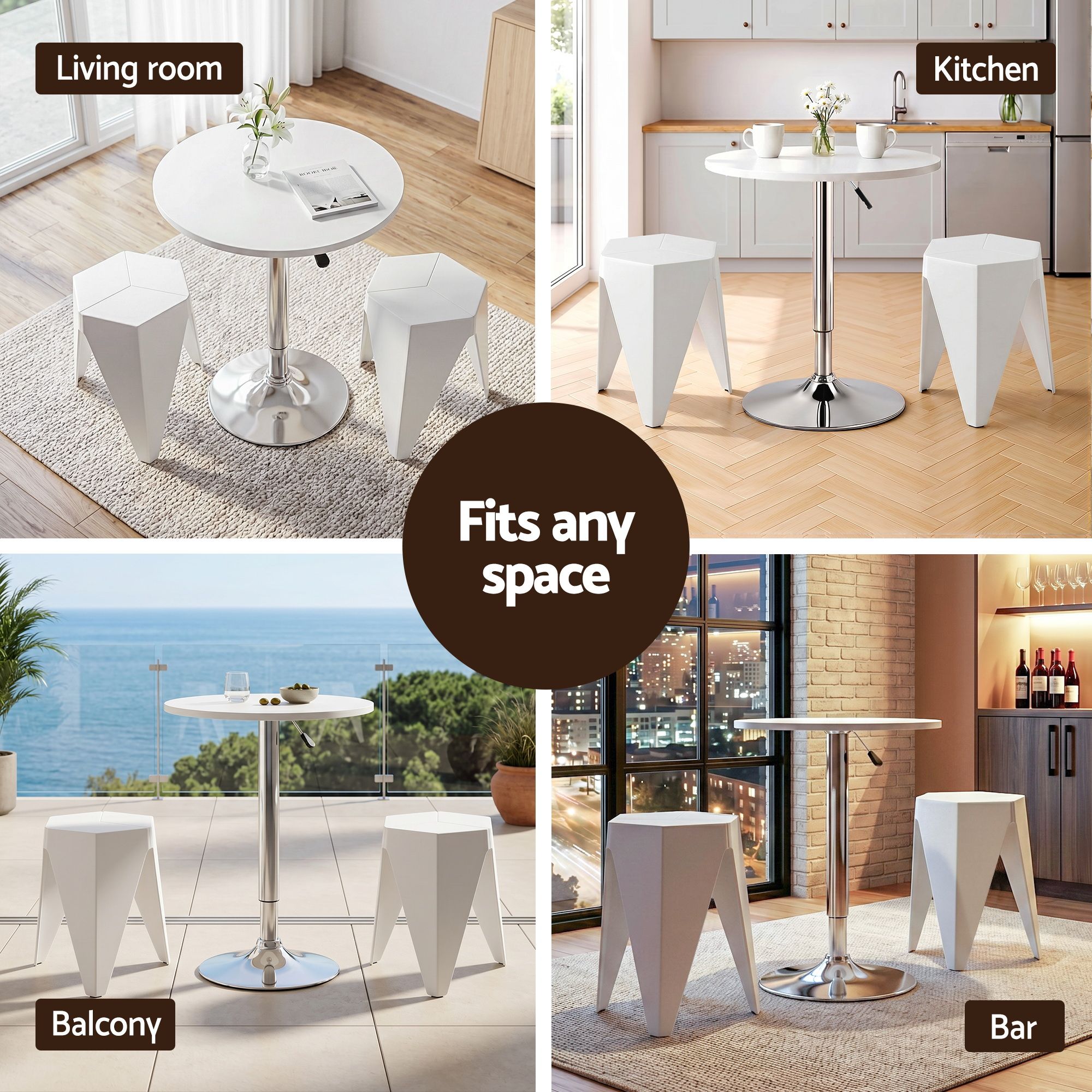 Artiss Bar Stools and Table Set 3PCS Dining Desk Kitchen Chairs Cafe Pub White - Image 7