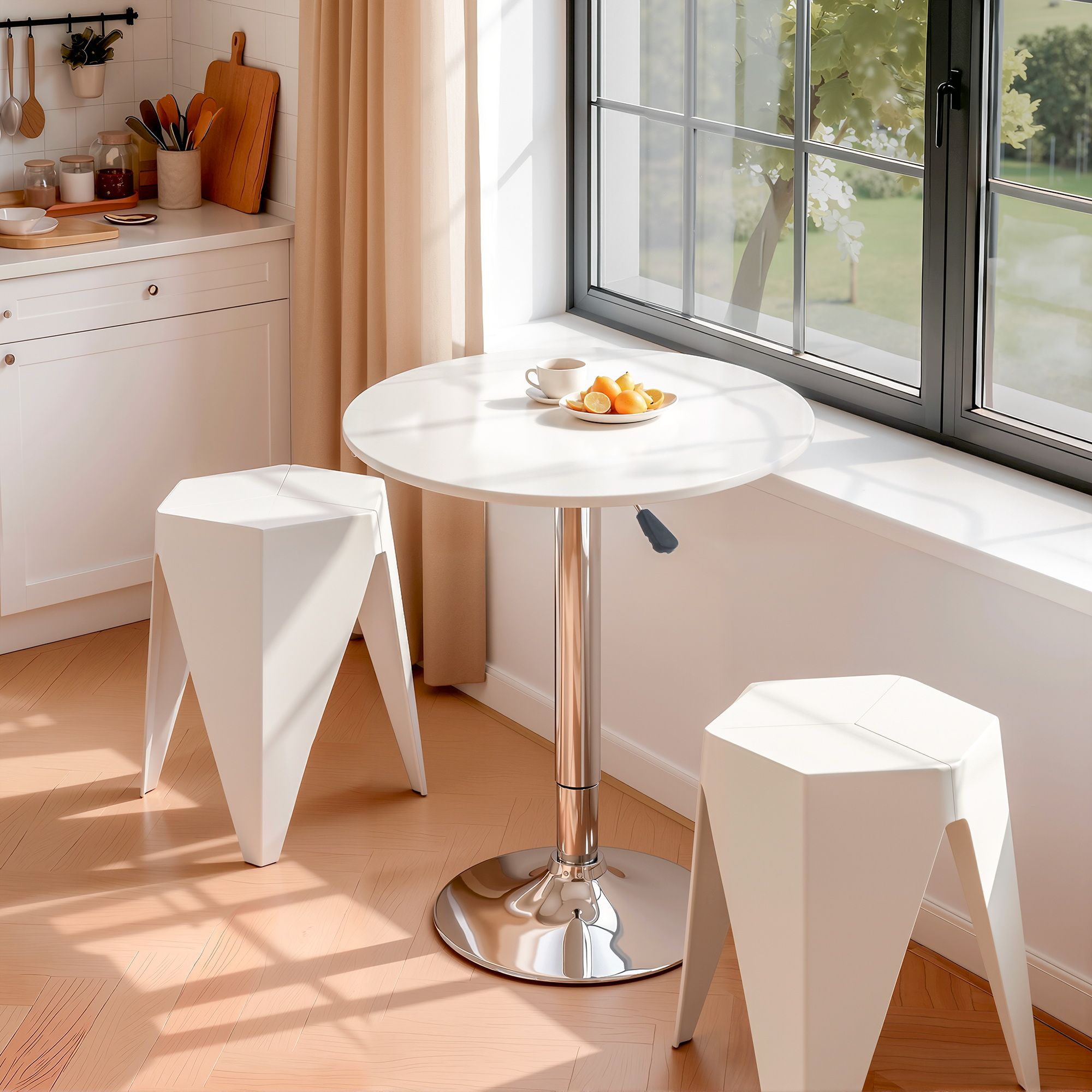 Artiss Bar Stools and Table Set 3PCS Dining Desk Kitchen Chairs Cafe Pub White - Image 8