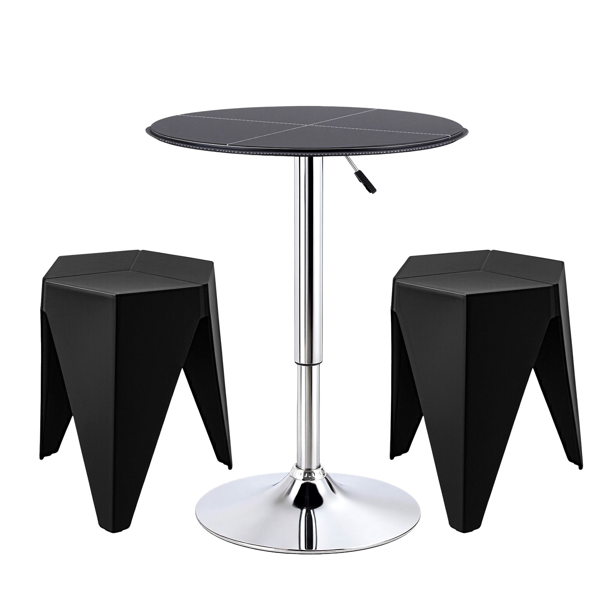 Artiss Bar Stools and Table Set 3PCS Dining Desk Kitchen Chair PVC Leather Black - Image 1