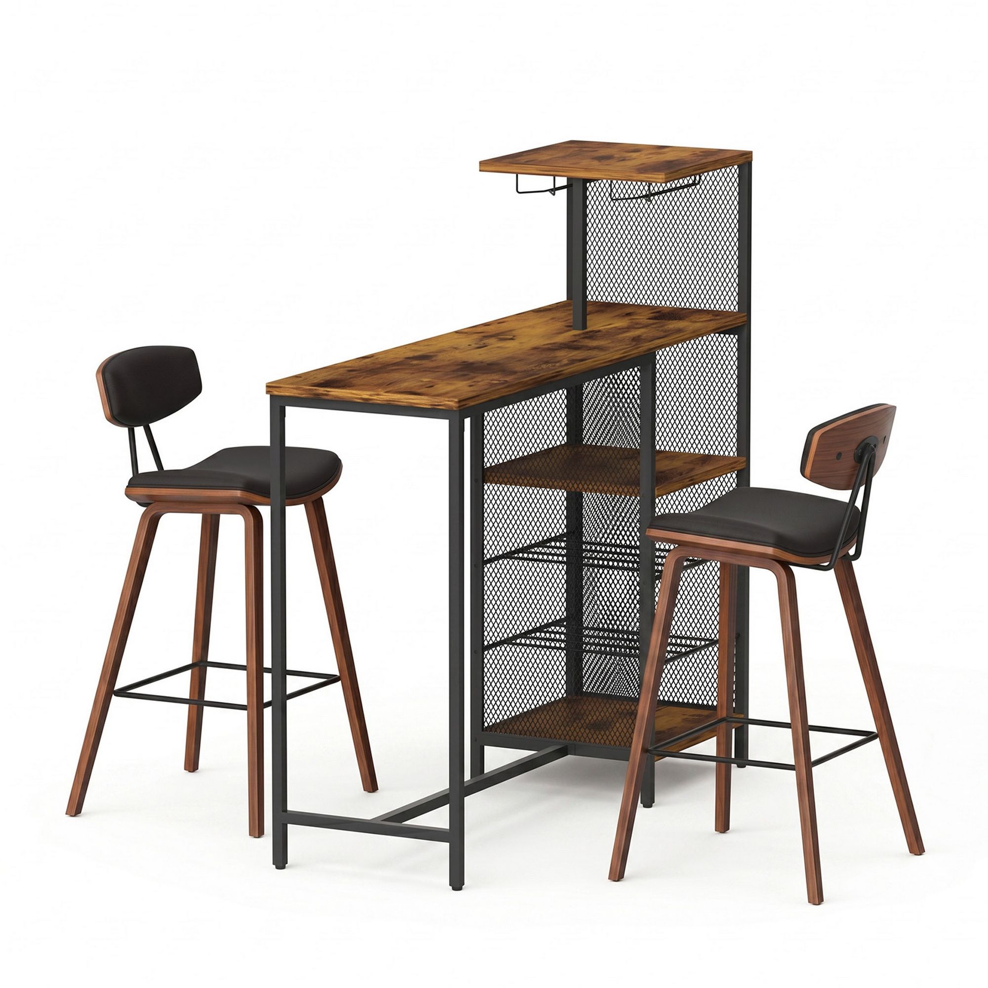 Artiss 3Pcs Bar Table and Stools Set Dining Table Solid Wood Kitchen Chairs Cafe Pub - Image 1