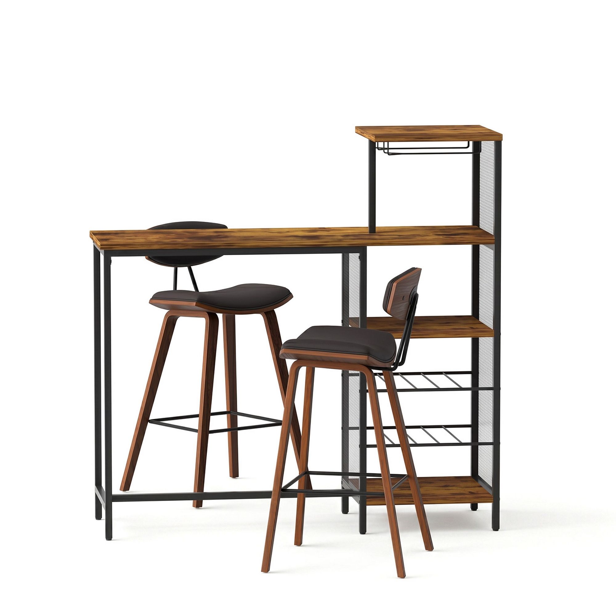 Artiss 3Pcs Bar Table and Stools Set Dining Table Solid Wood Kitchen Chairs Cafe Pub - Image 4