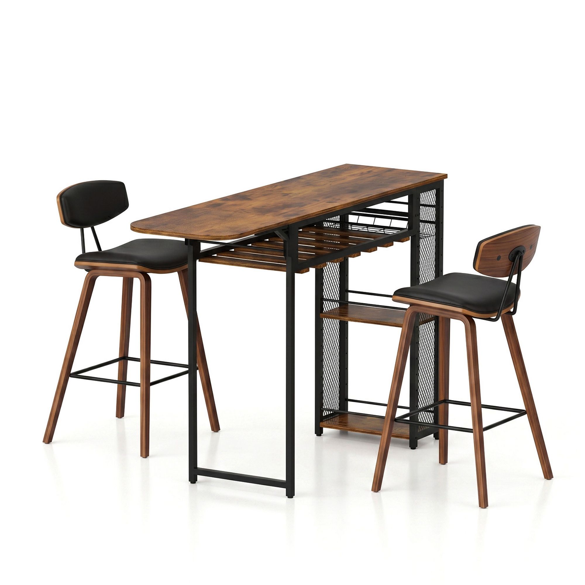 Artiss 3PCS Bar Table and Stools Set Dining Table Solid Wood Kitchen Chairs Cafe Pub - Image 1
