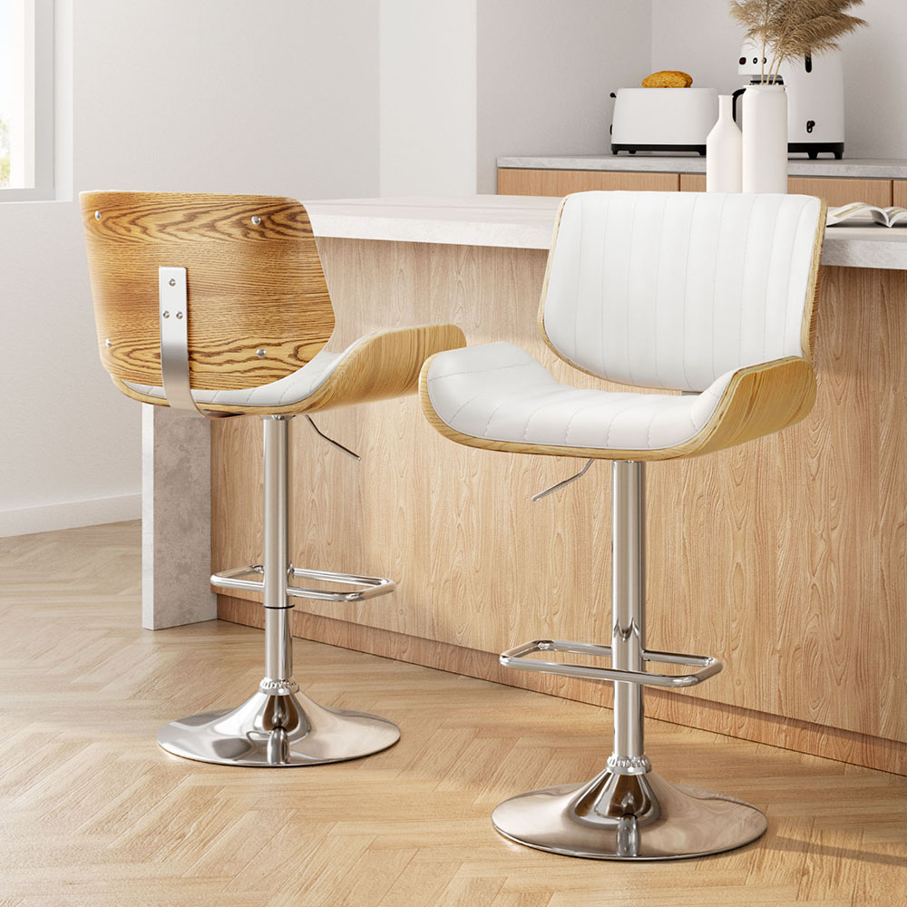 Artiss 2x Bar Stools Adjustable Leather Chairs - Image 1