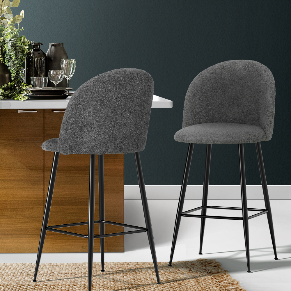 Artiss Bar Stools Kitchen Counter Barstools Sherpa Metal Chairs x2 - Image 1