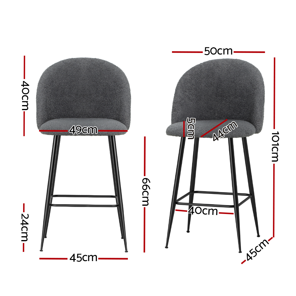 Artiss Bar Stools Kitchen Counter Barstools Sherpa Metal Chairs x2 - Image 2