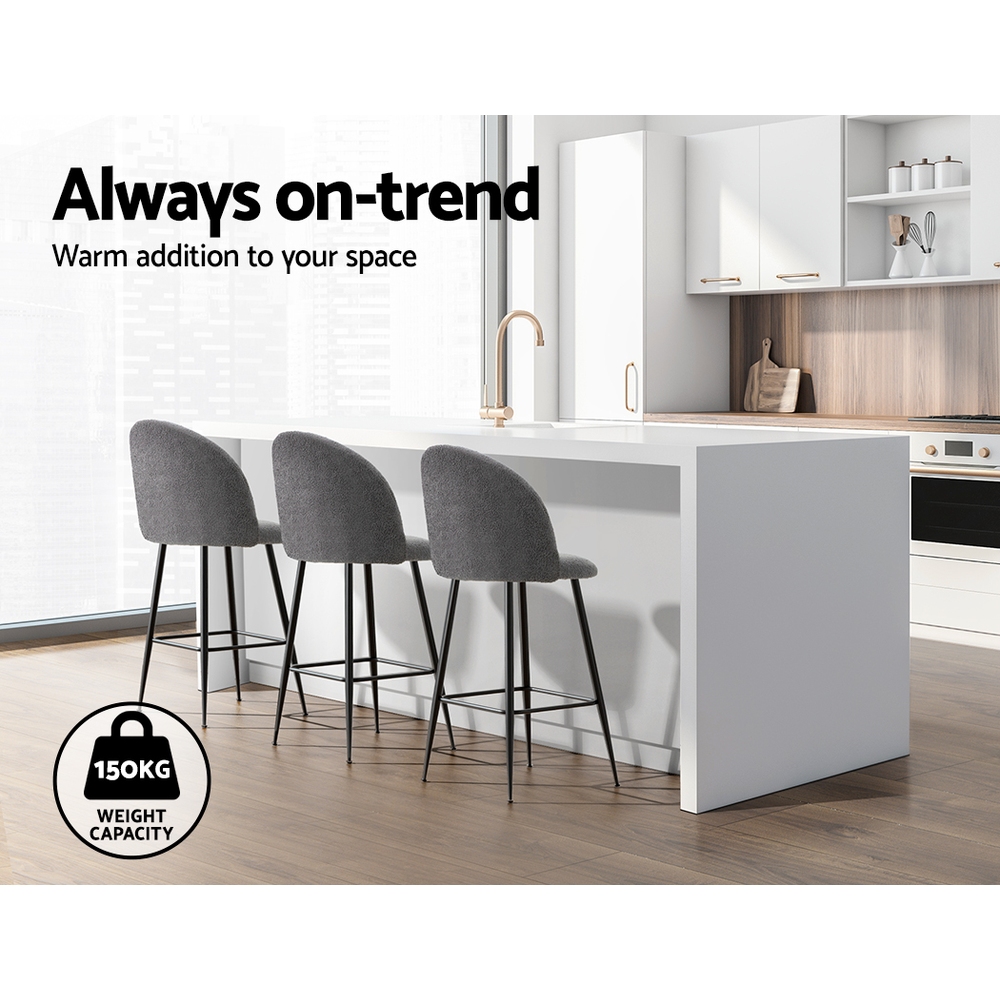 Artiss Bar Stools Kitchen Counter Barstools Sherpa Metal Chairs x2 - Image 4