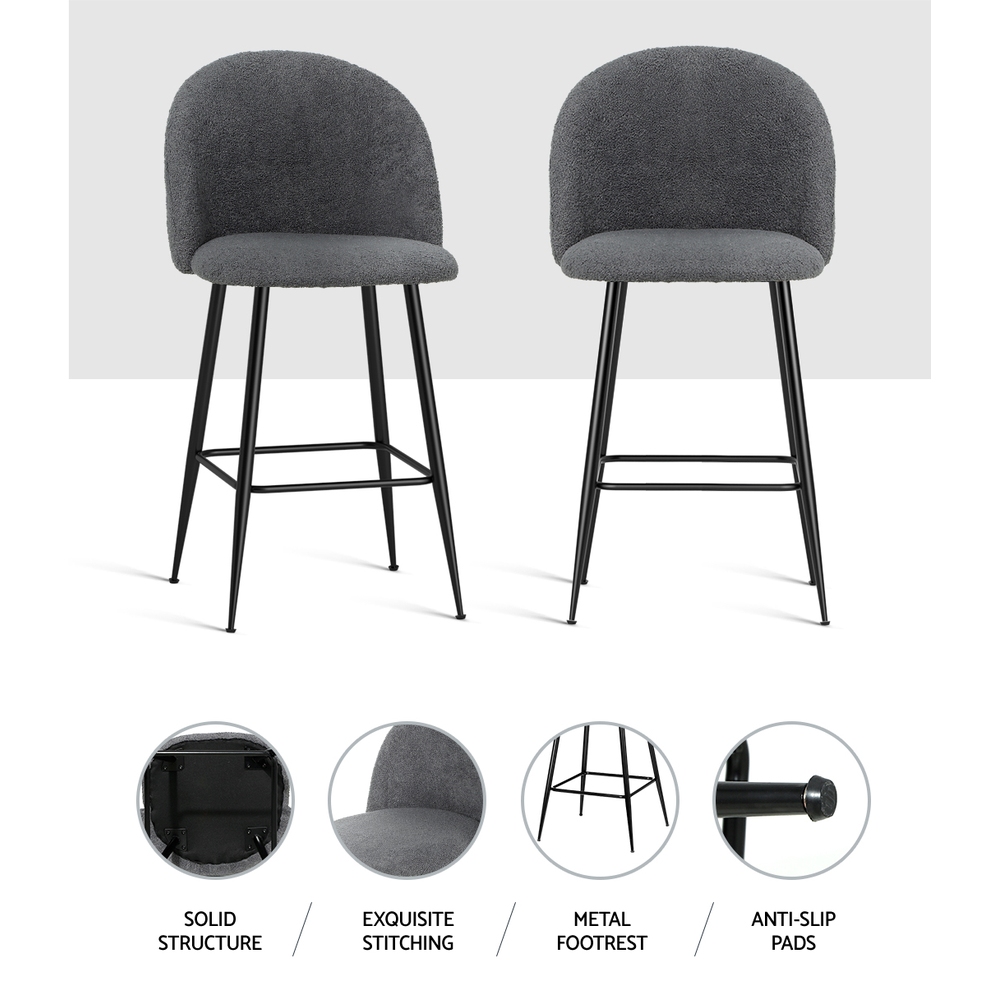 Artiss Bar Stools Kitchen Counter Barstools Sherpa Metal Chairs x2 - Image 5