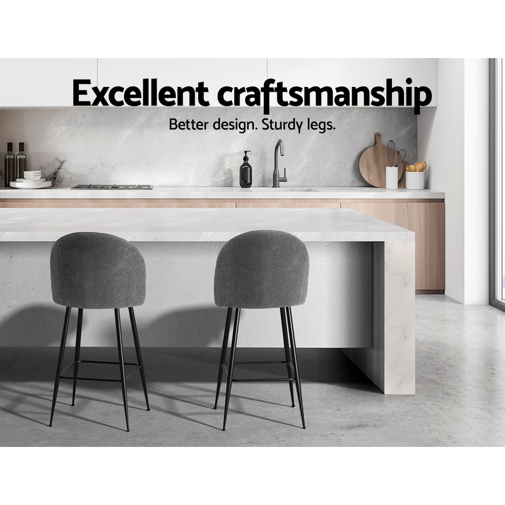 Artiss Bar Stools Kitchen Counter Barstools Sherpa Metal Chairs x2 - Image 6