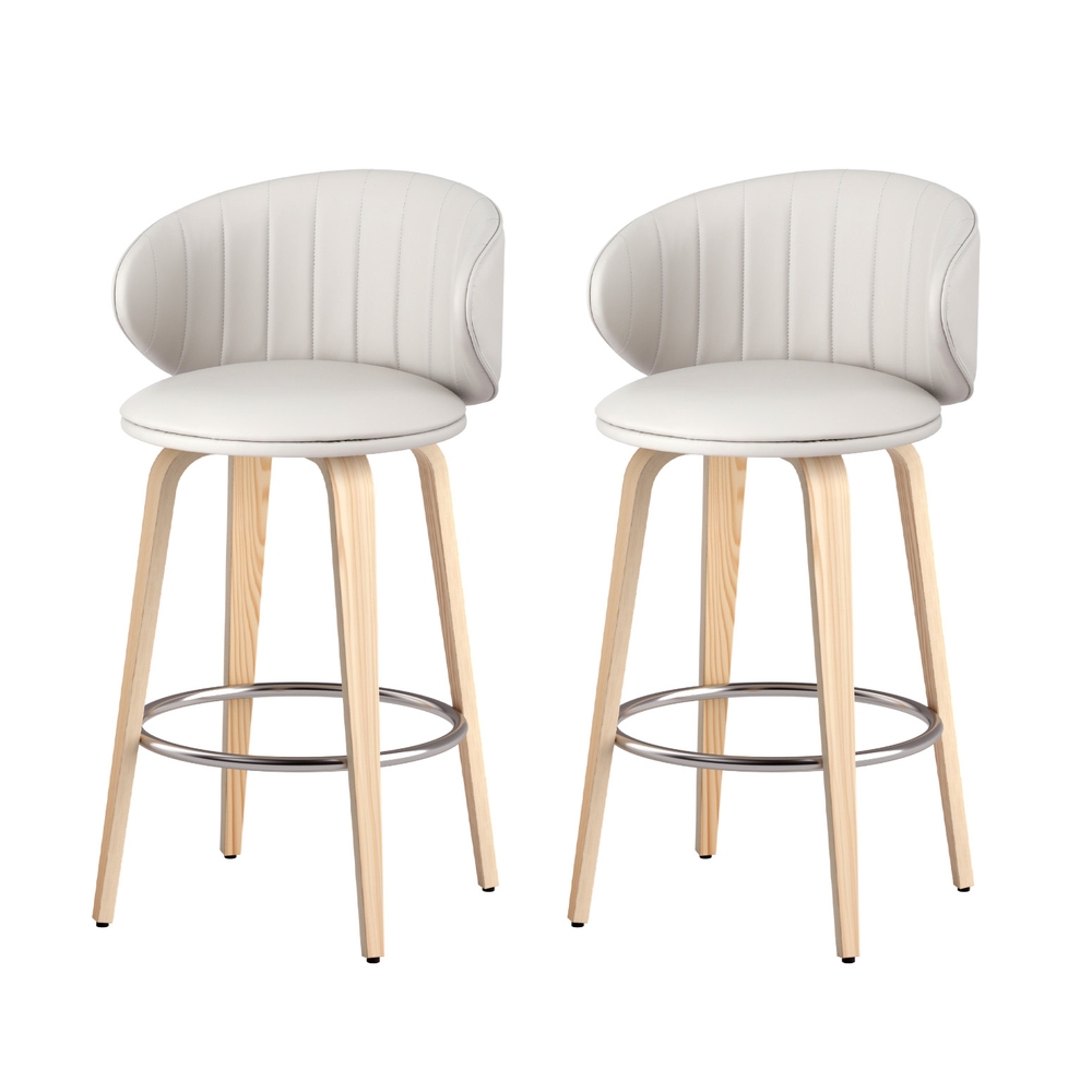 2x Artiss Bar Stools Dining Chairs Contoured Leather Wood Stool - Image 1